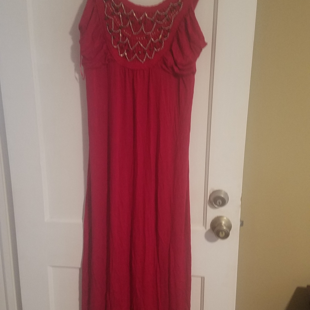 NWT Red with Beading in front Sleeveless Maxi Dress